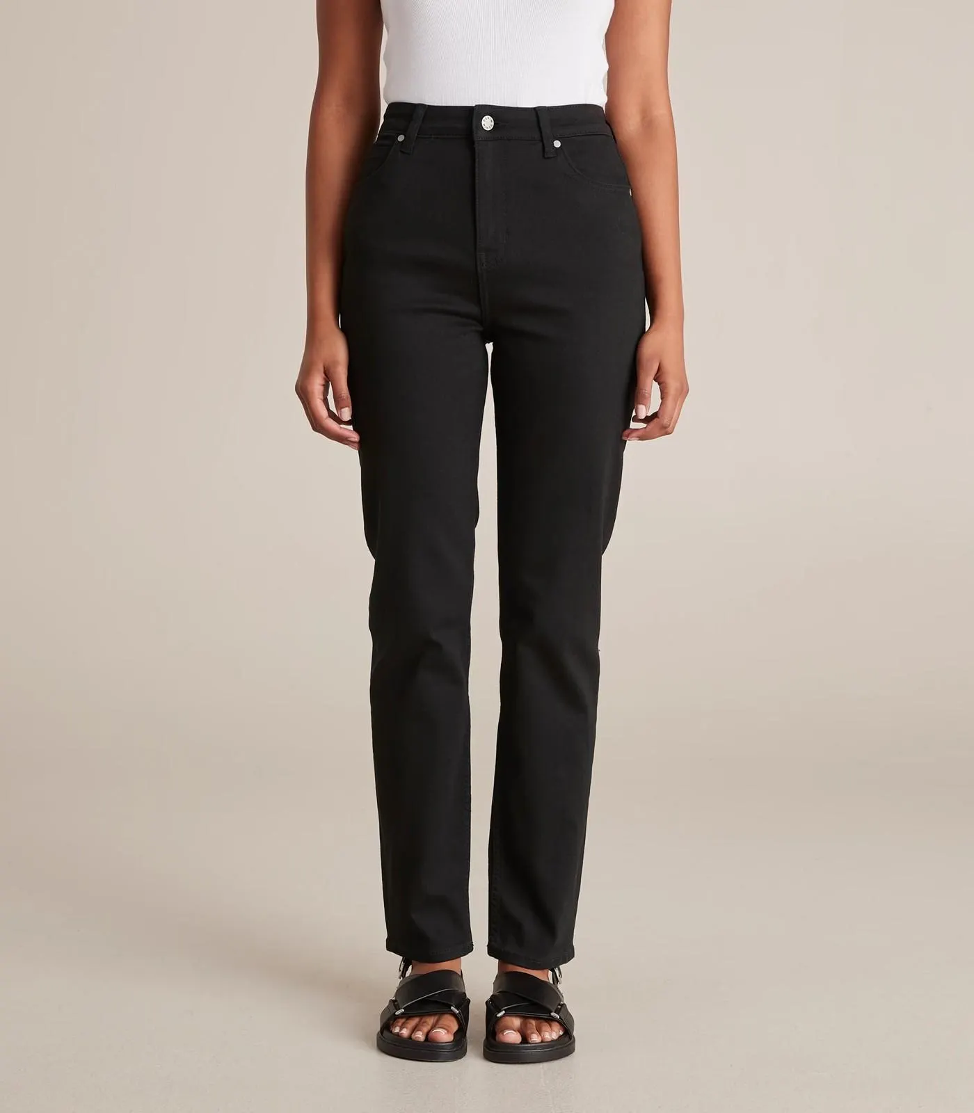 Alexa Straight High Rise Full Length Denim Jeans - Stay Black