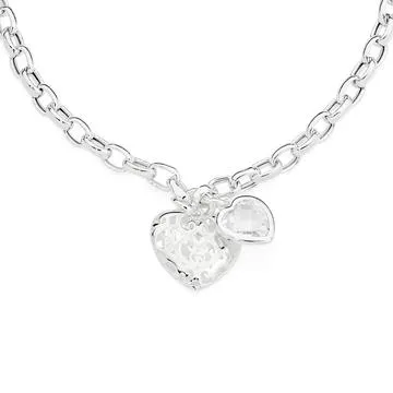 Silver Filigree Heart & CZ Heart Bracelet
