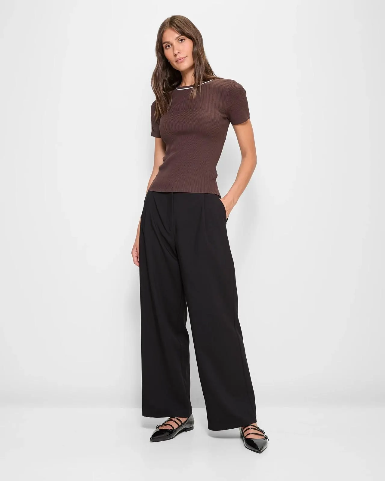 Classic Pleat Front Wide Leg Pants - Preview - Black