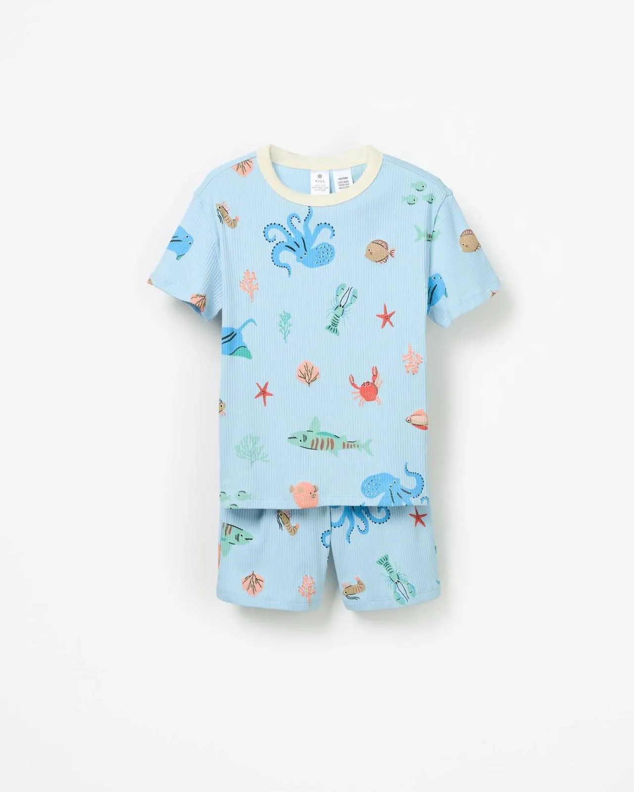 Australian Cotton Blend Younger Boys Rib Short Pyjama Set - Blue Under The Sea