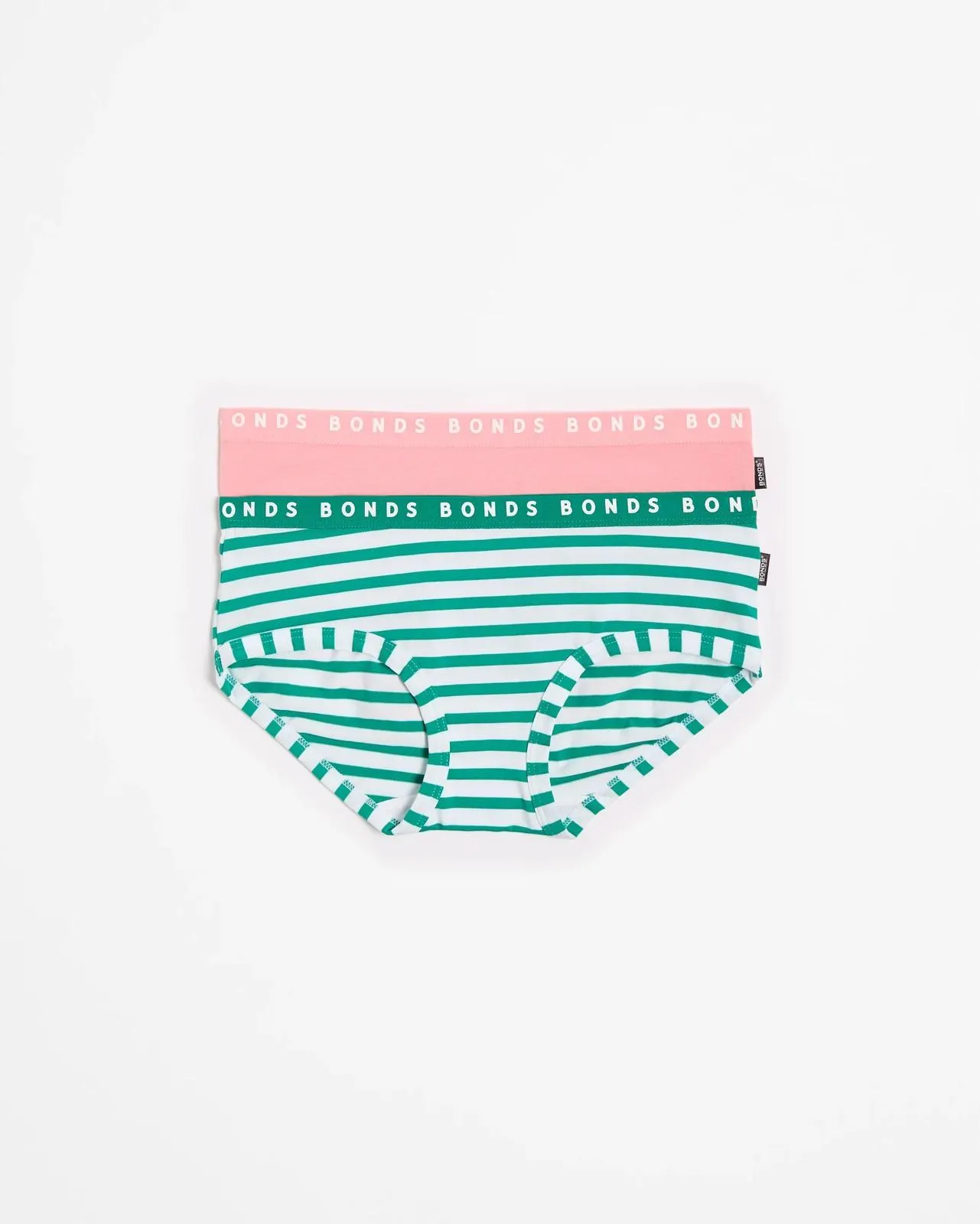 Womens Hipster Boyleg Briefs 2 Pack - Bonds - Green Stripe/Pink Rise Up