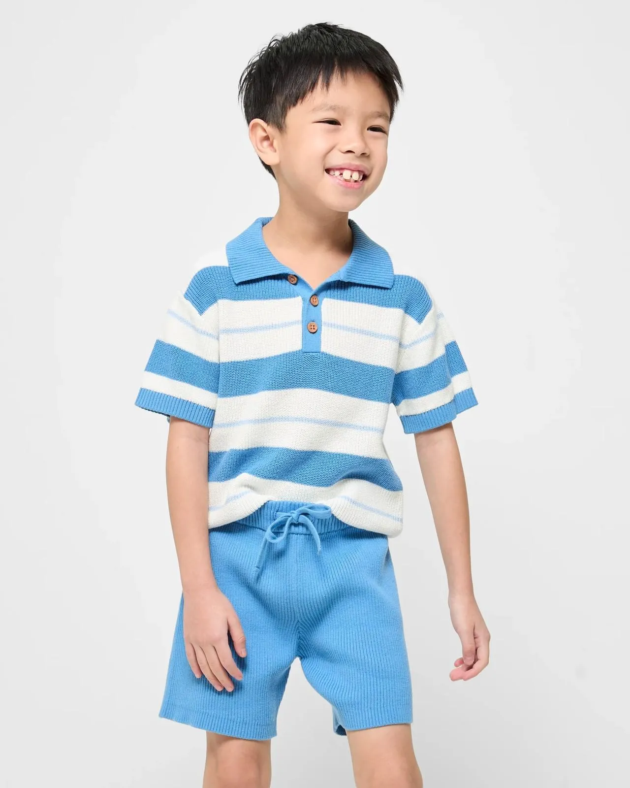 Australian Cotton Knit Polo and Short 2 Piece Set - Blue