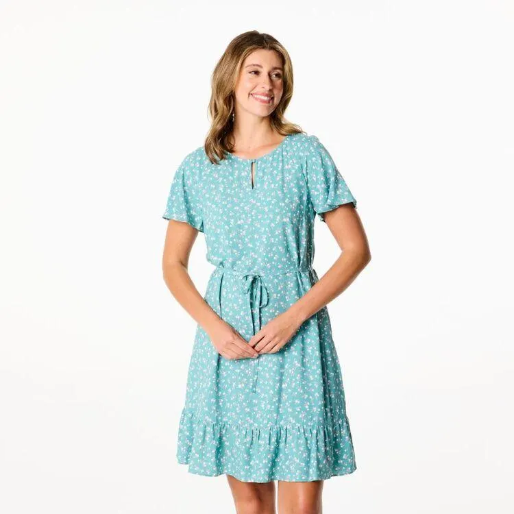 Khoko Collection Women’s Viscose Ruffle Dress Sage Multicoloured