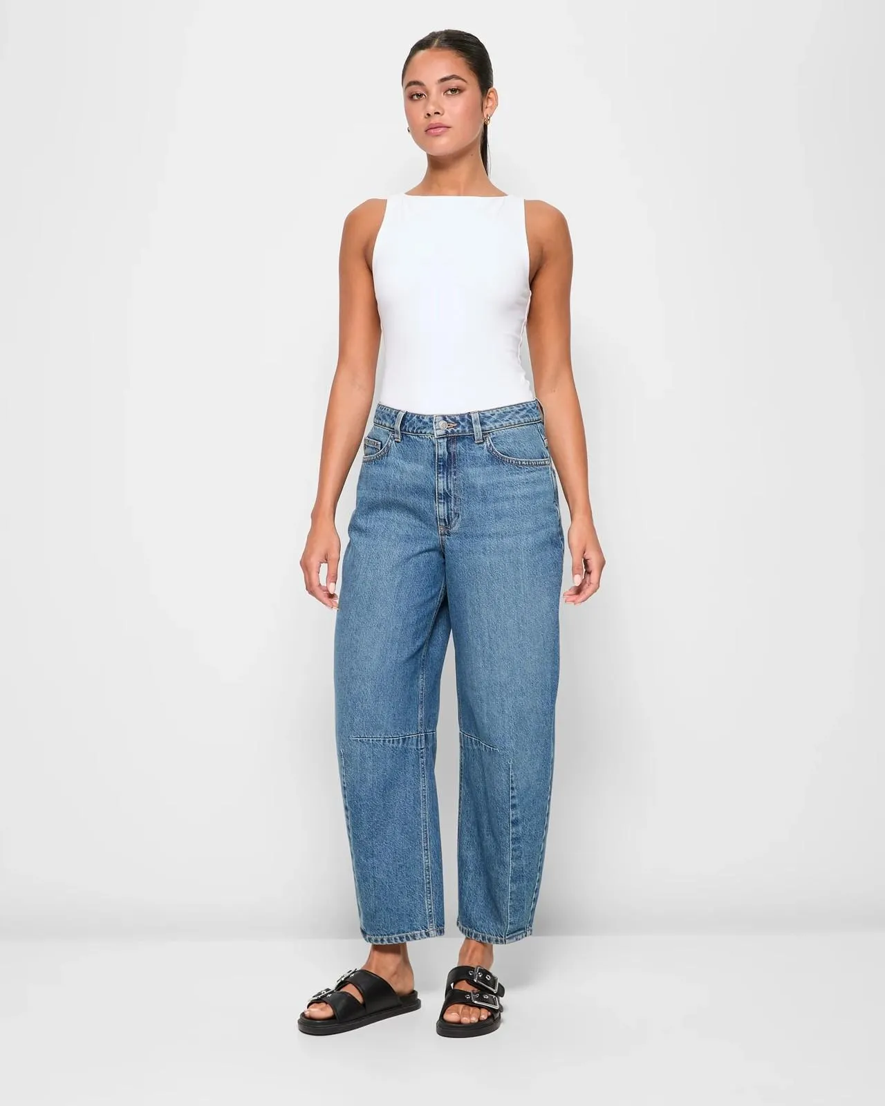 Barrel Leg Denim Jeans - Lily Loves - Vintage Mid Wash