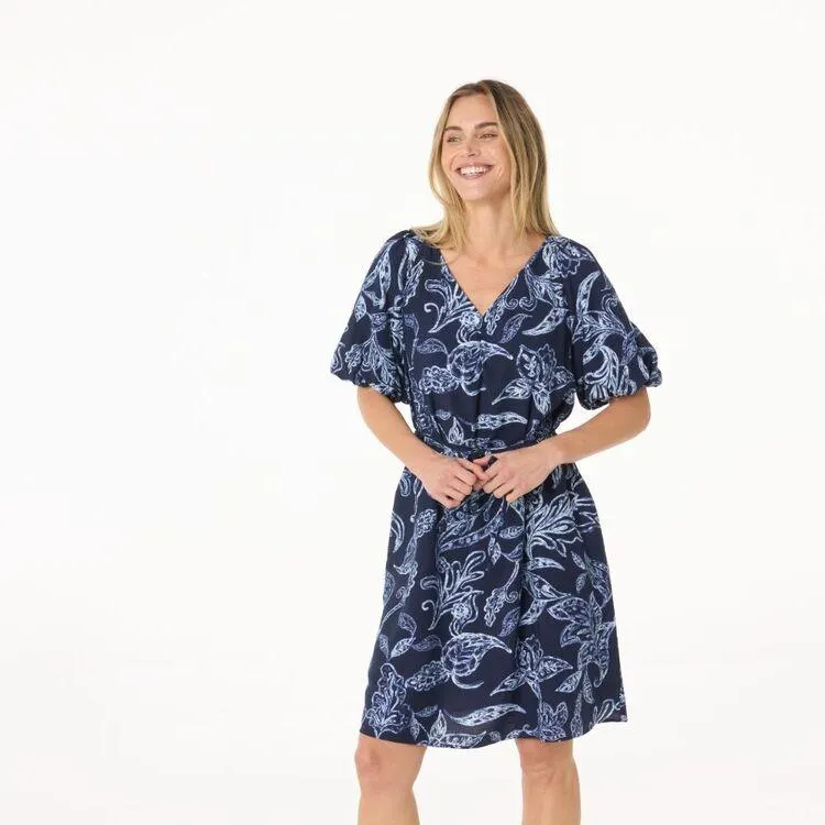 Khoko Edition Women's Puff Sleeve Swing Dress Navy