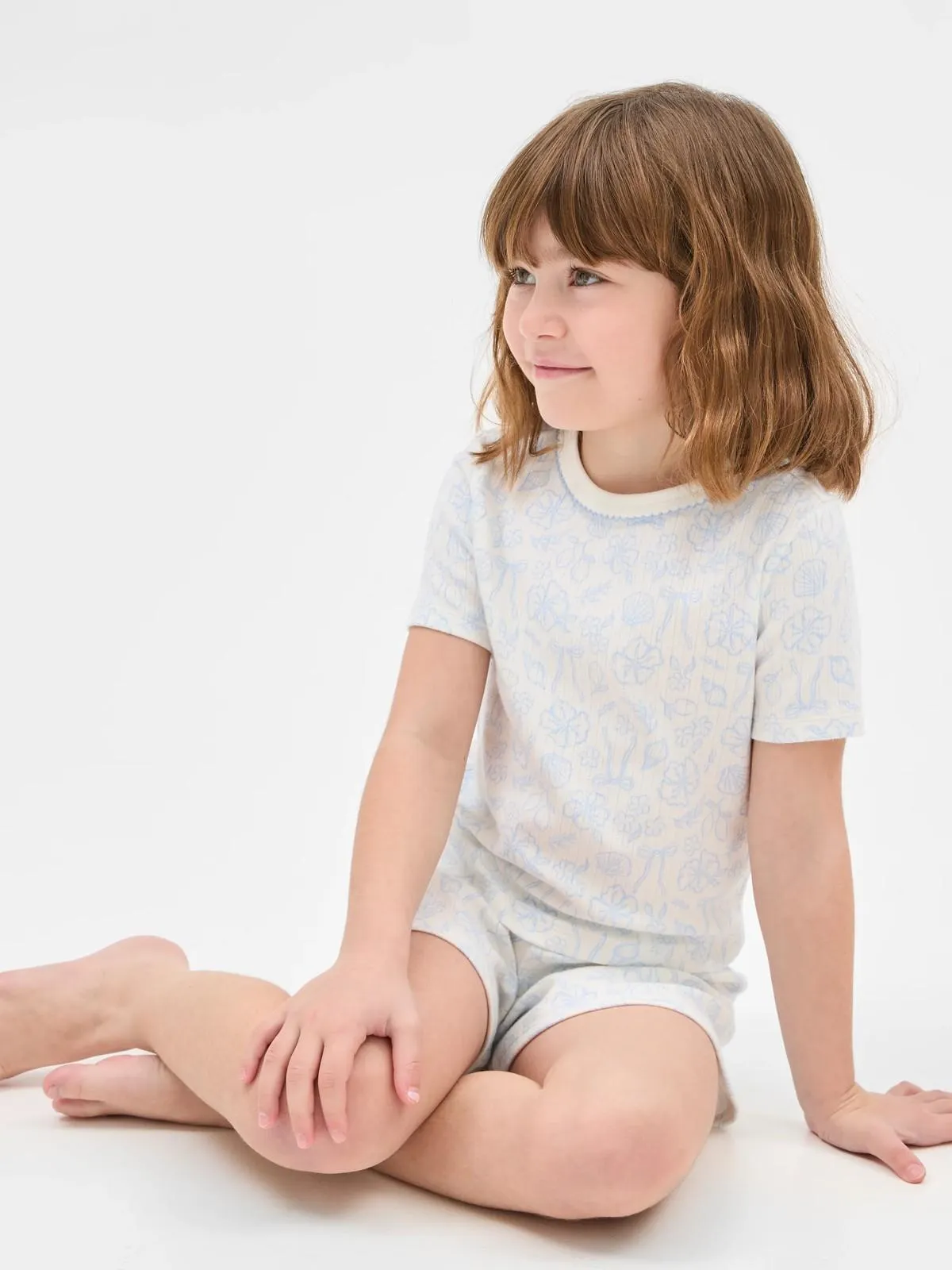 Australian Cotton Younger Girls Pointelle Short Pyjama Set - Flower