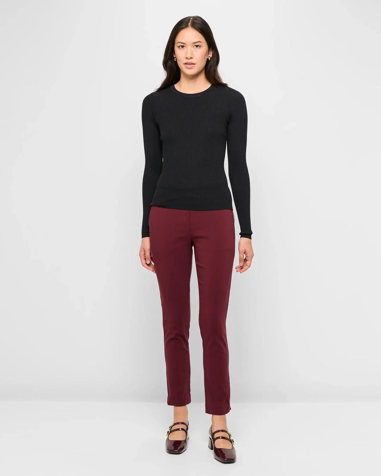 Carrie Ankle Length Bengaline Pants - Preview - Burgundy