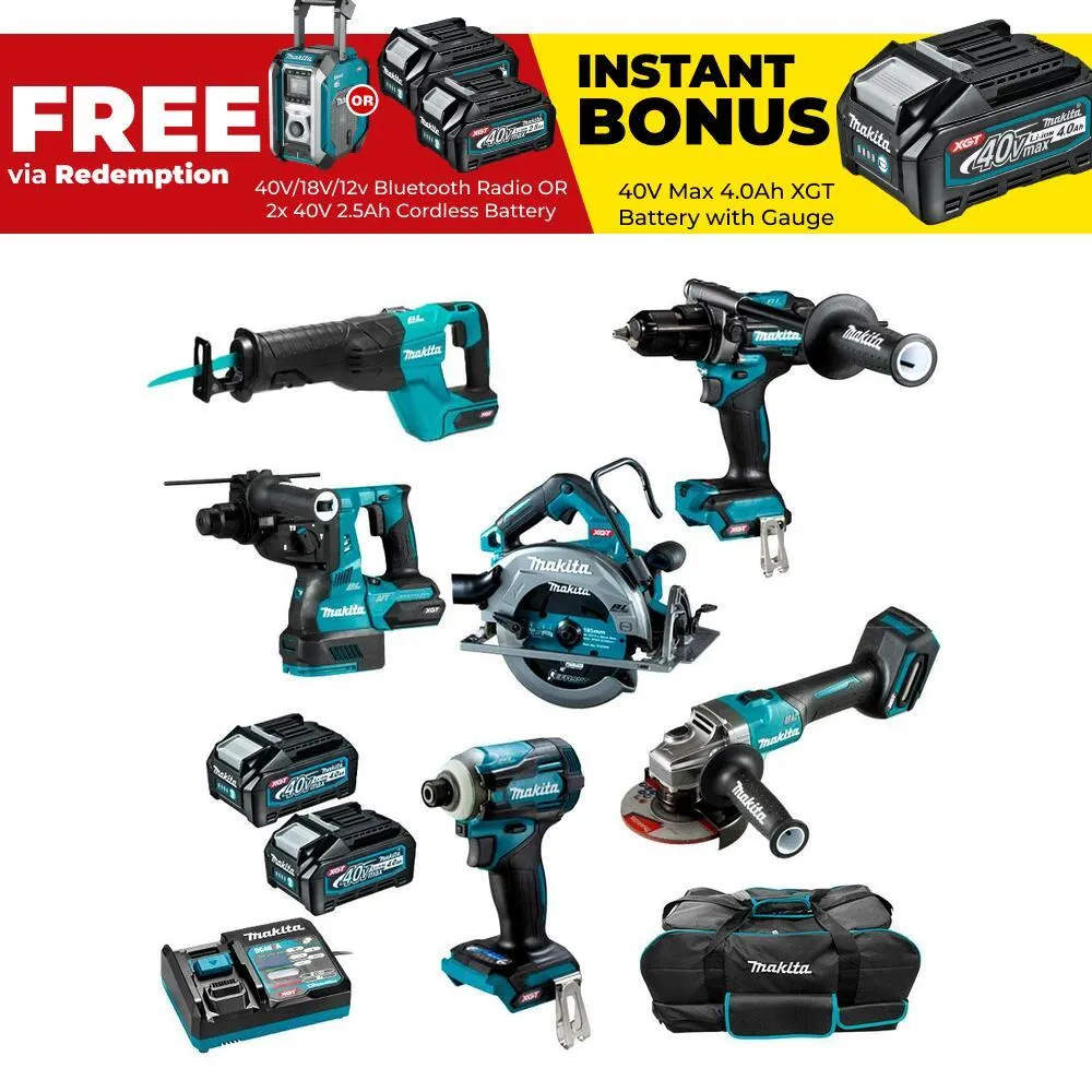 Makita DK0115G603 40V Max 4.0Ah Li-Ion XGT Cordless Brushless 6pce Combo Kit