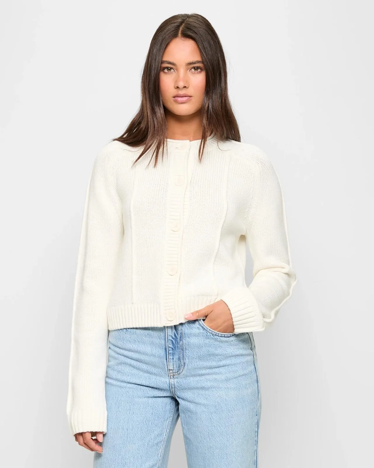 Australian Cotton Exposed Seam Knit Cardigan - Lily Loves - Jet Stream Marle