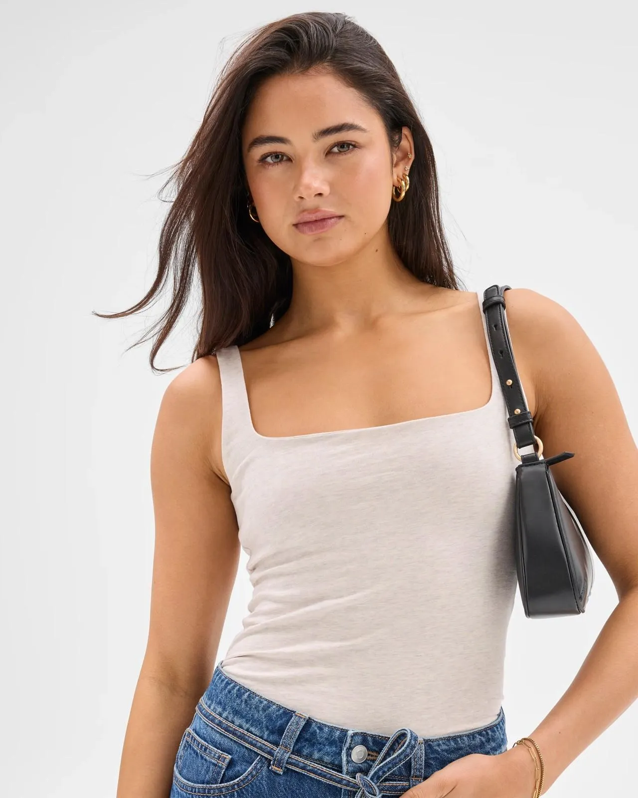 Australian Cotton Double Layer Square Neck Tank Top - Lily Loves - Soft Oatmeal