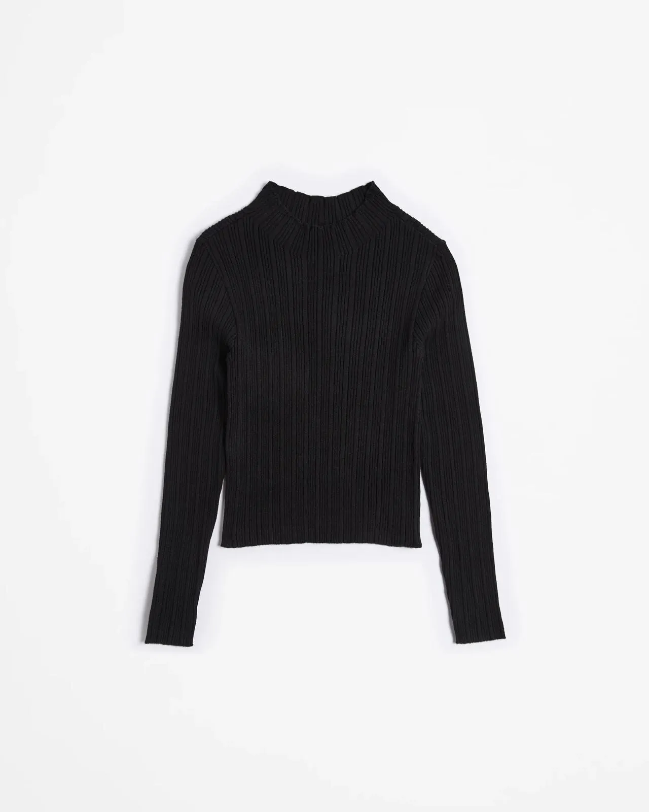 Long Sleeve Rib Mock Neck Knit - Black