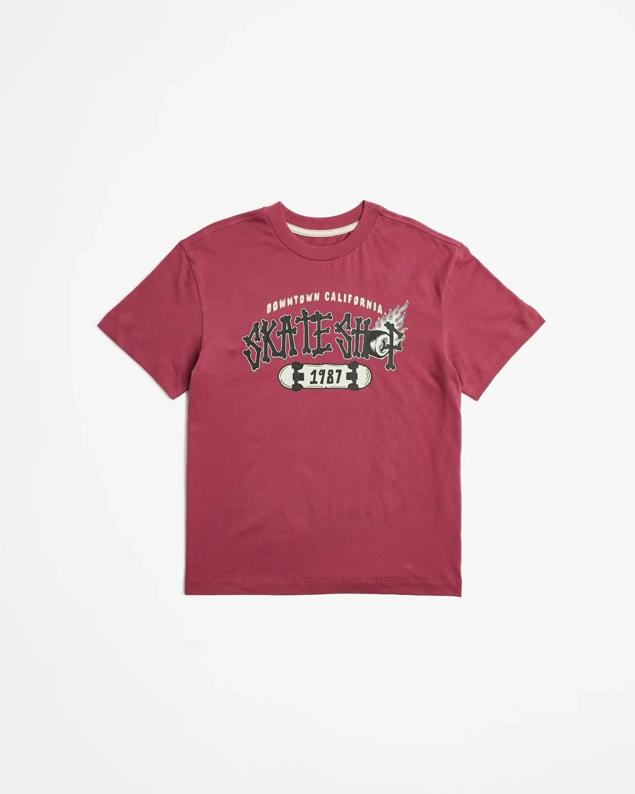 Australian Cotton Loose Fit Print T-shirt - Maroon Skate