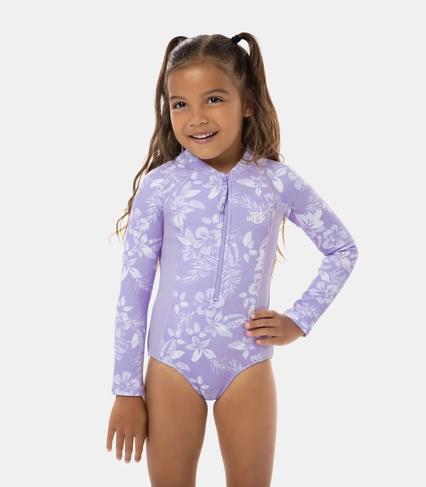 Floral Long Sleeve Swim Surfsuit, Piping Hot