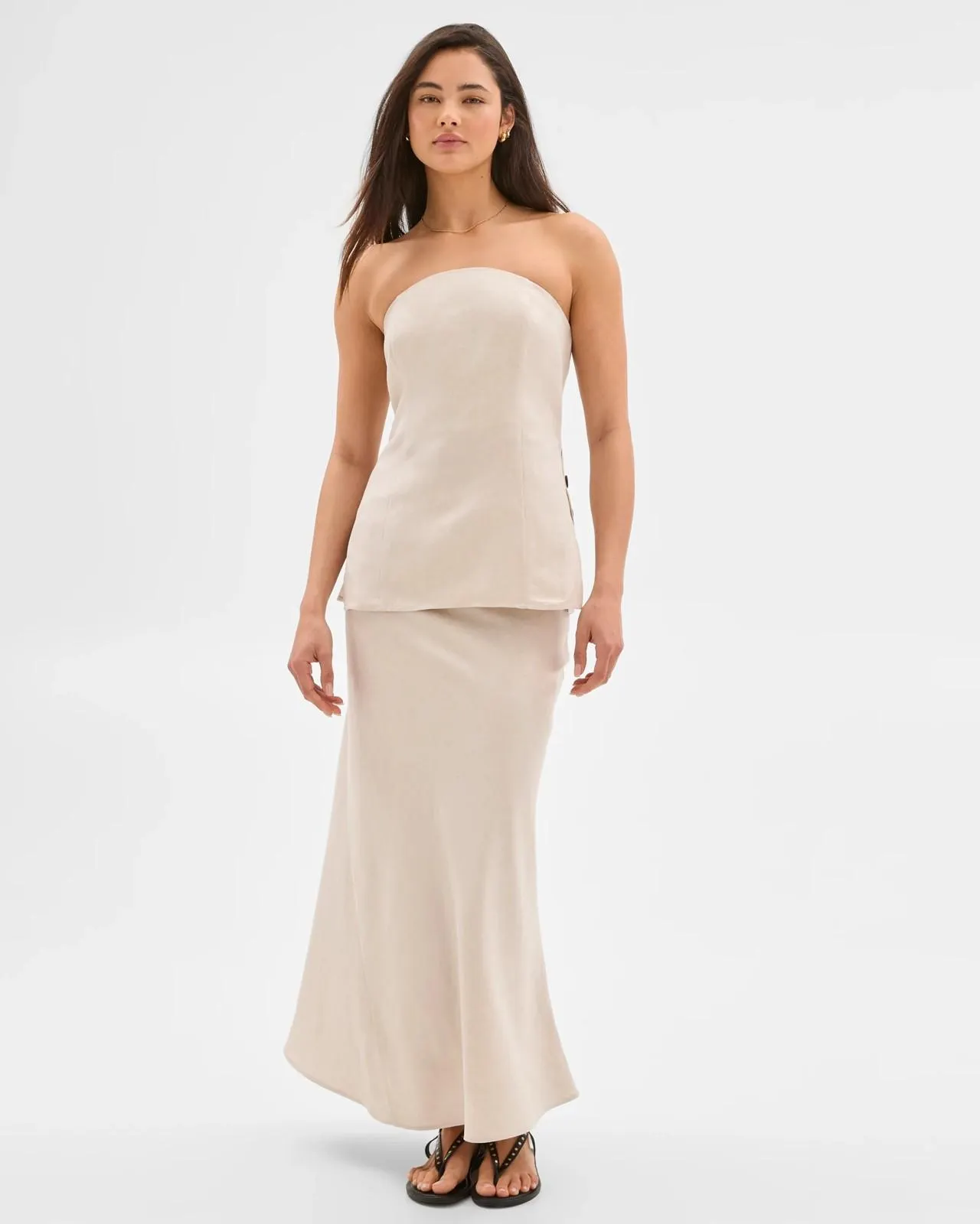 European Linen Blend Midi Skirt - Lily Loves - Natural