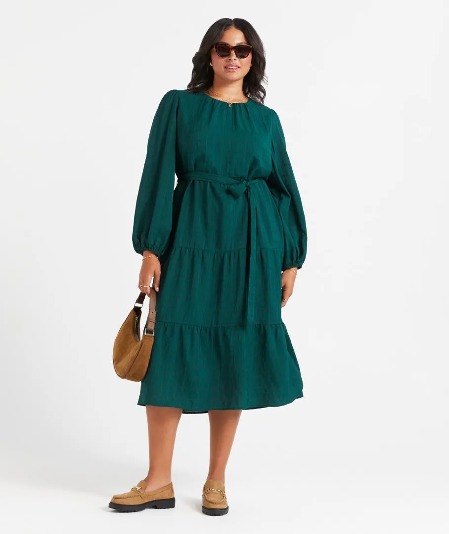 SUKI TEXTURED TIERED MIDI DRESS
