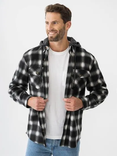 Lowes Hooded Polar Fleece Shirt Black White Check