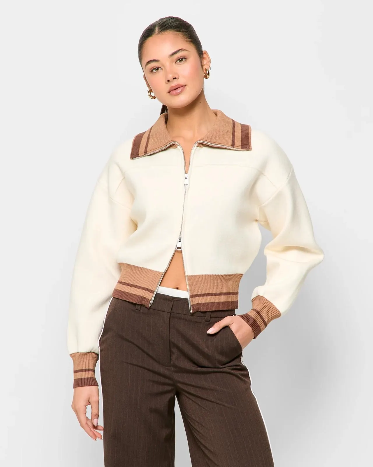 Stripe Detail Zip Through Cardigan - Lily Loves - Jet Stream