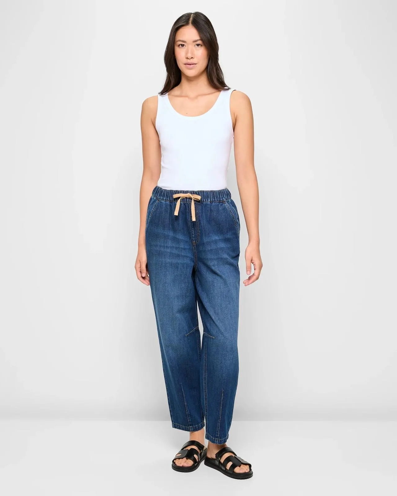 Barrel Leg Denim Jogger Pants - Niagra Blue