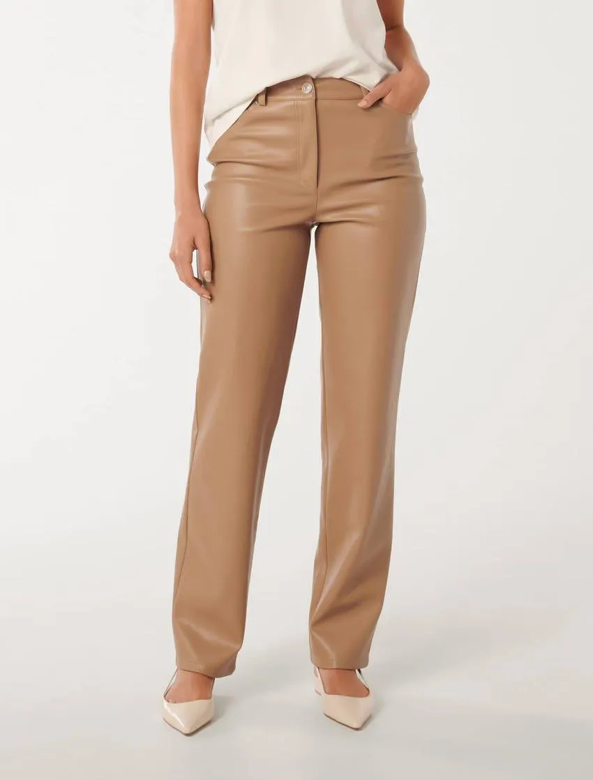 Una Vegan Leather Straight-Leg Pants