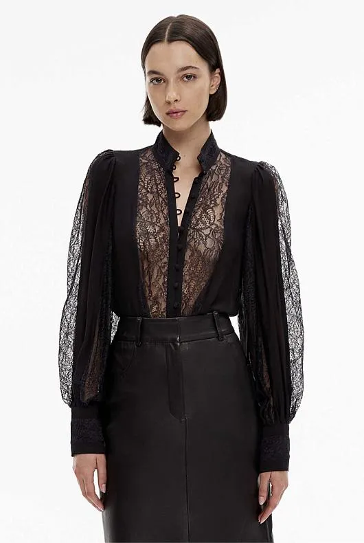 Spliced Lace Detail Blouse