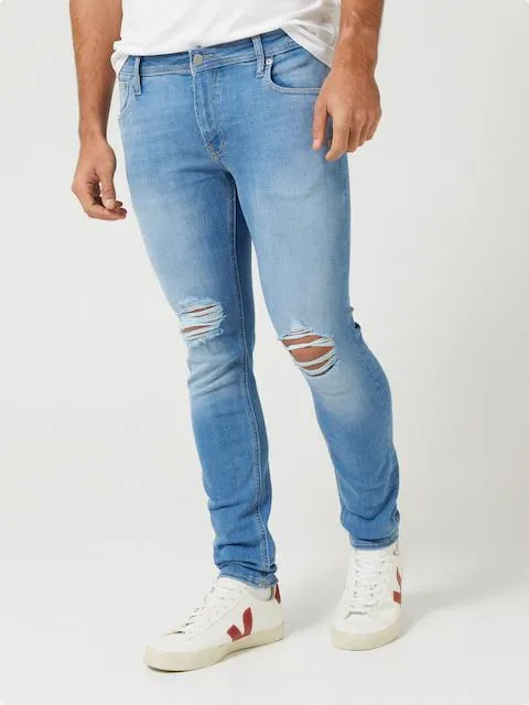 JACK AND JONES Liam Skinny Jean In Blue With Rips