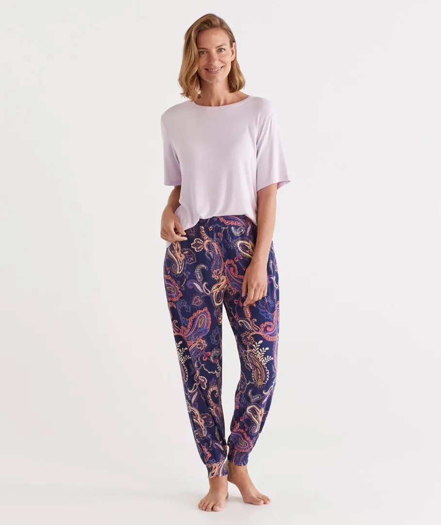 Paisley Print Rib Harem Pant
