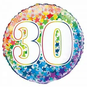 Balloon Foil 45cm Age 30 Rainbow Stars Ea
