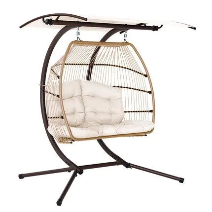 Outdoor Furniture Lounge Hanging Swing Chair Egg Hammock Stand Rattan Wicker Latte