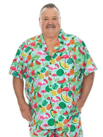 Big Mens Short Sleeve Party Shirt Fruity Flamingo