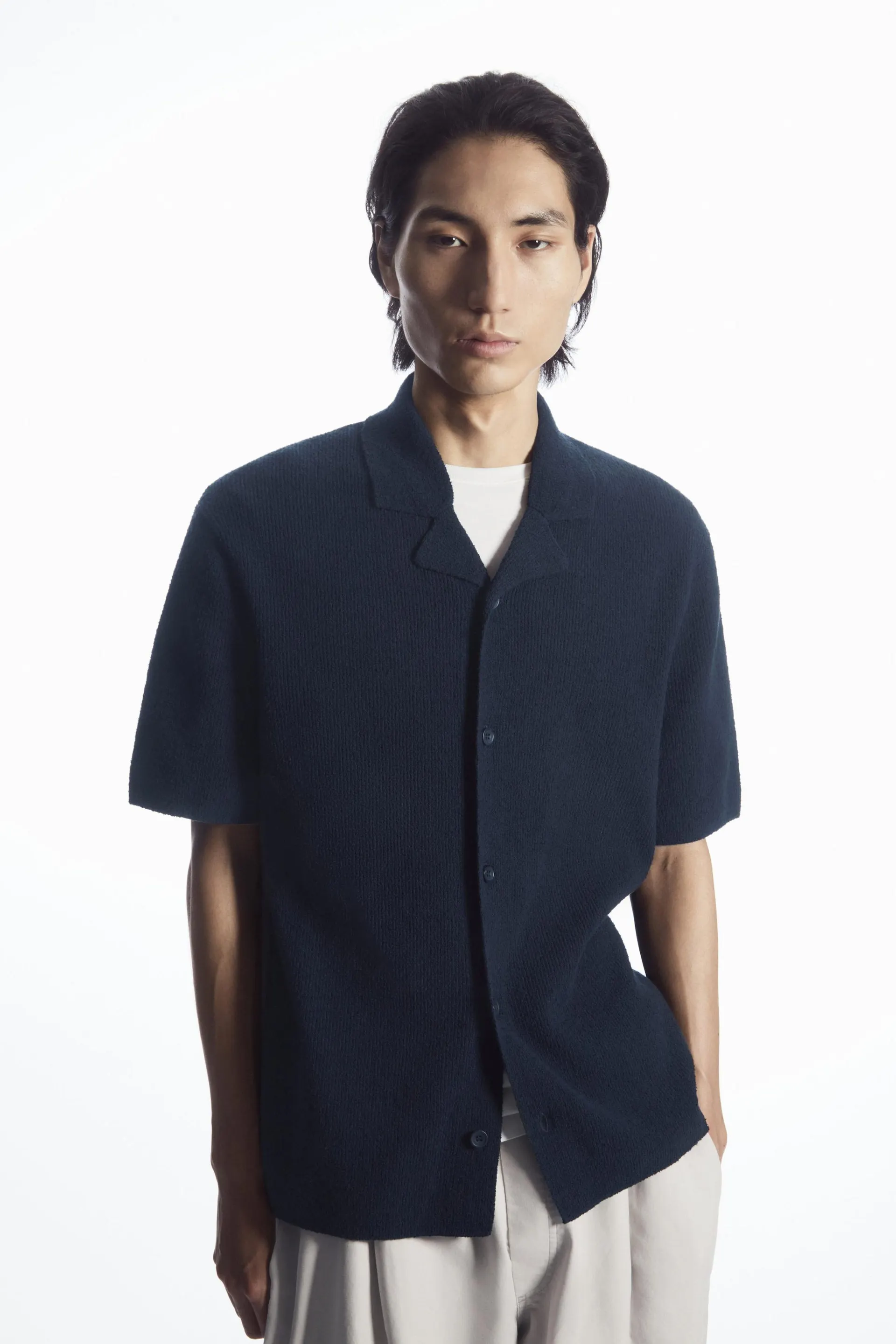 SHORT-SLEEVED BOUCLÉ-KNIT SHIRT