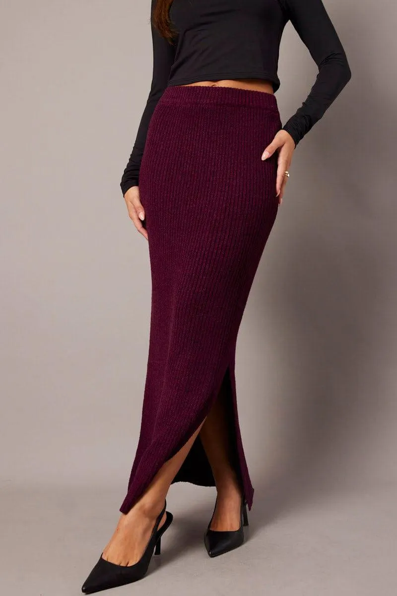 Red Knit Skirt High Rise Midi