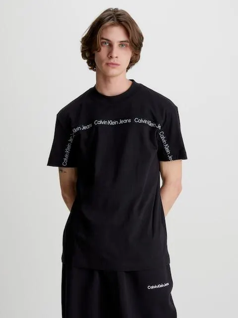 Calvin Klein Logo Tape Tee In Black