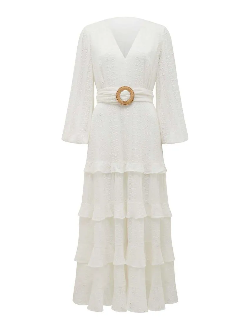 Hudson Embroidered Ruffle Midi Dress