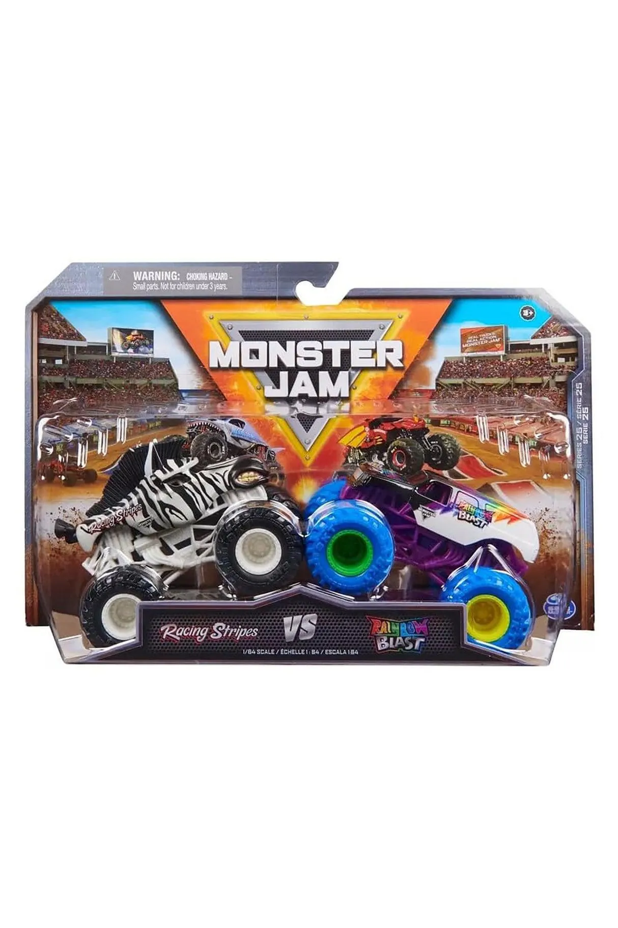 Monster Jam 1:64 Scale Racing Stripes VS Rainbow Blast Duo Series 25