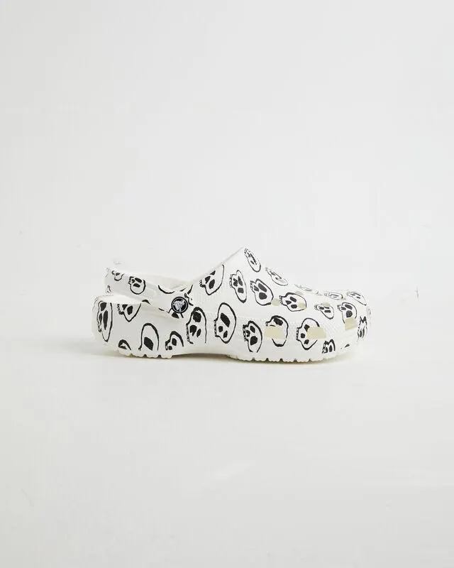 Classic Skull Print Clogs in White/Black