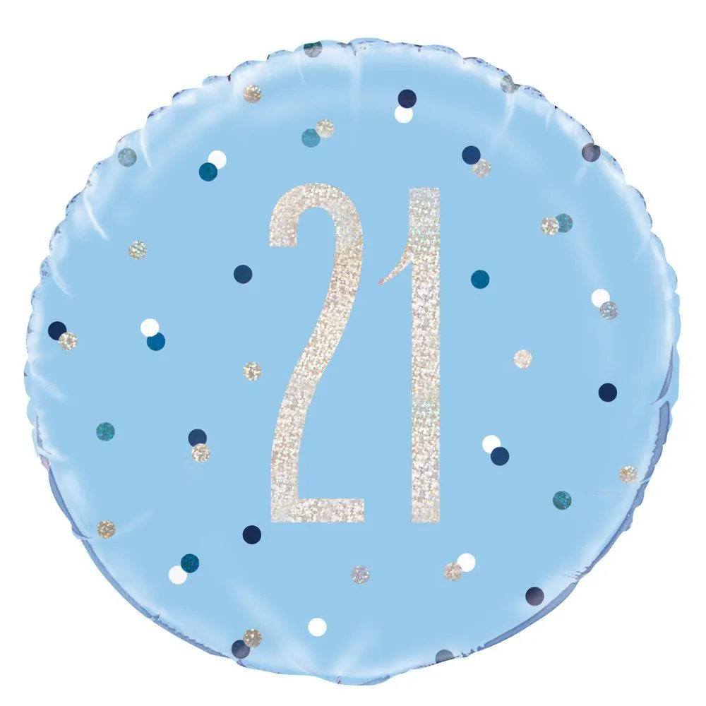 Balloon Foil 45cm Age 21 Prismatic Blue Ea
