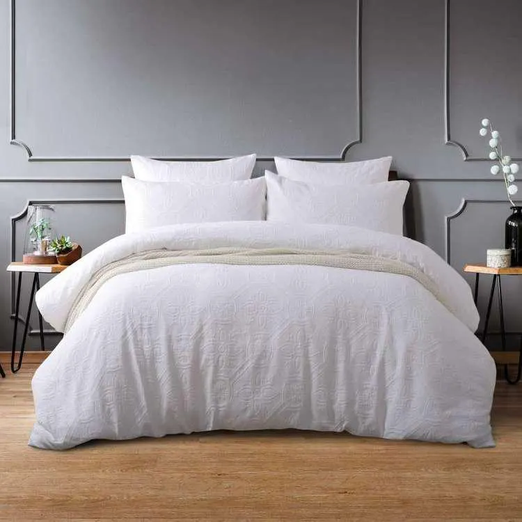 KOO Emma Cotton Matelasse Quilt Cover Set White
