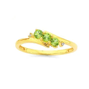 9ct Gold, Peridot & Diamond Ring