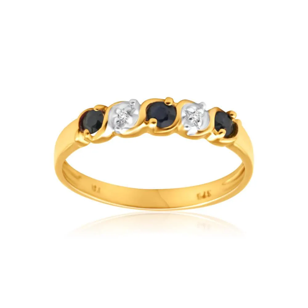 9ct Yellow Gold Exquisite Diamond + Natural Sapphire Ring