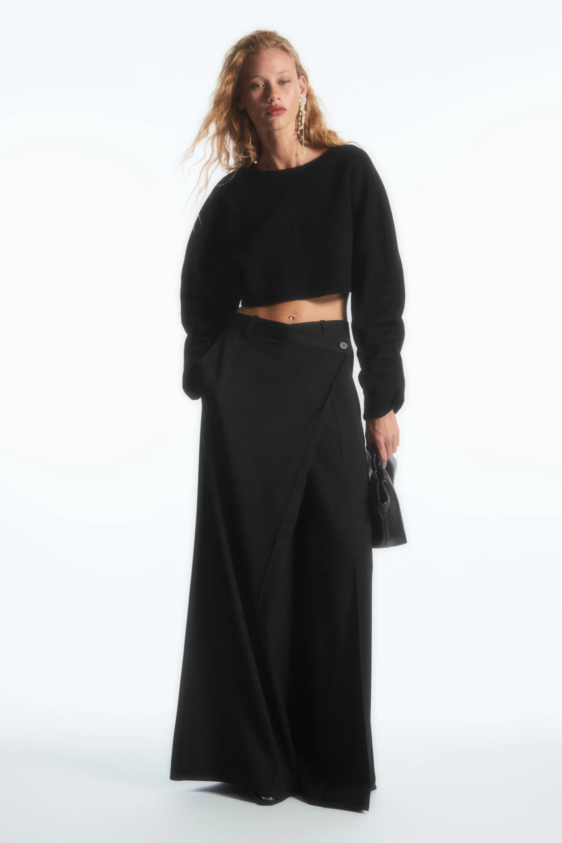 WRAP-FRONT WIDE-LEG WOOL PANTS