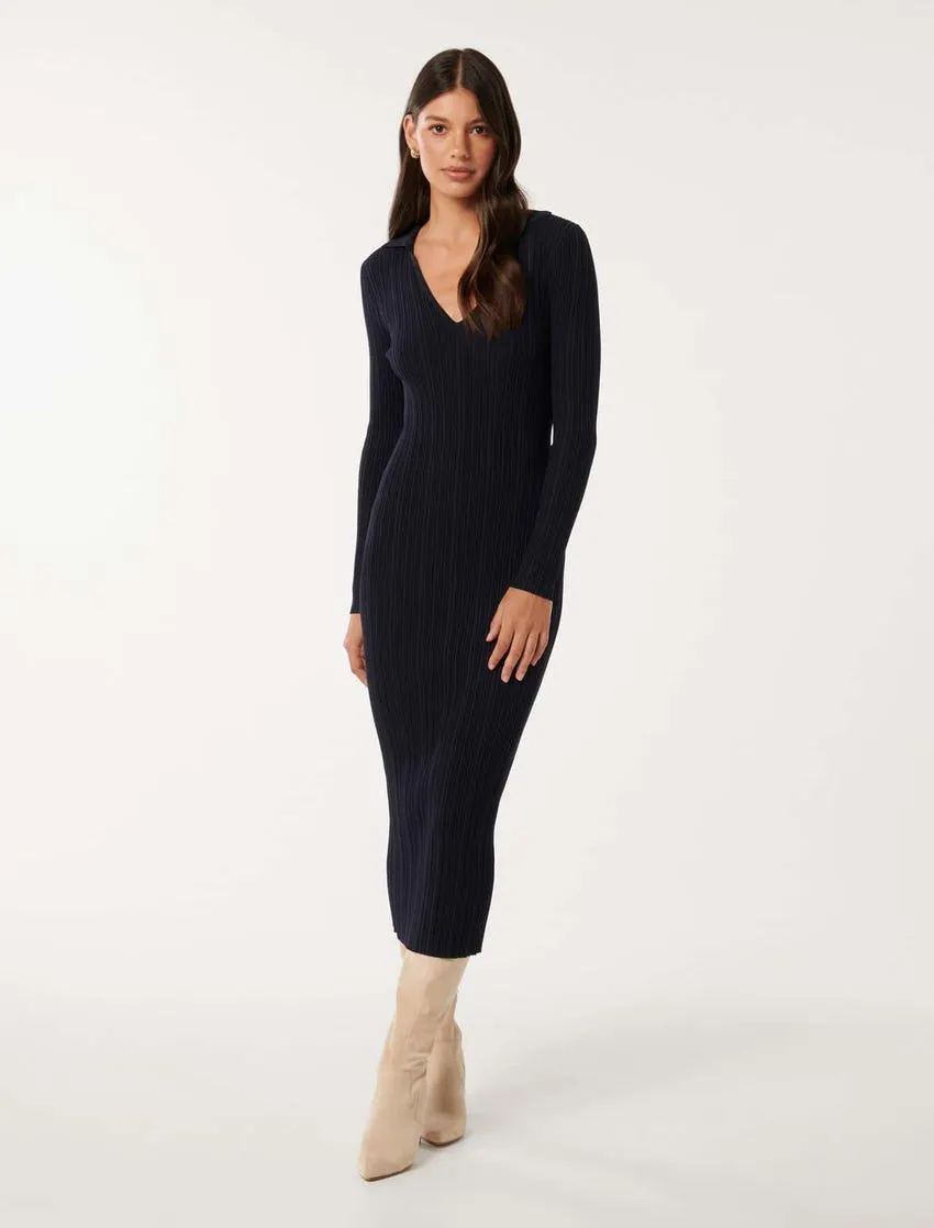 Paris Long-Sleeve Rib Knit Dress