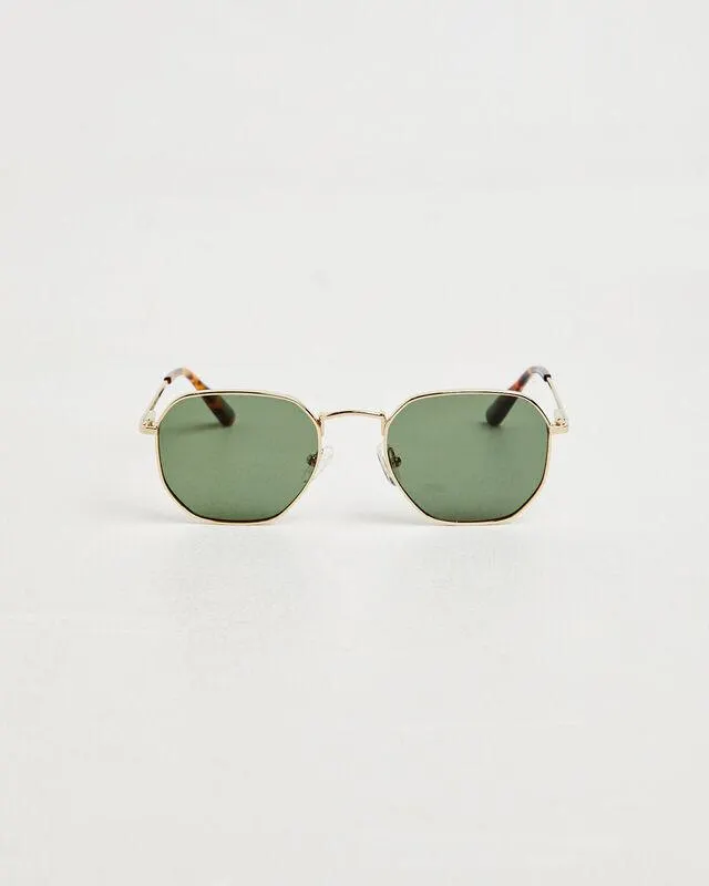 DXB Polished Sunglasses in Gold/Dark Green