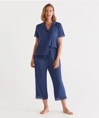 BLURRED FLORAL LACE TRIM SHORTIE SET