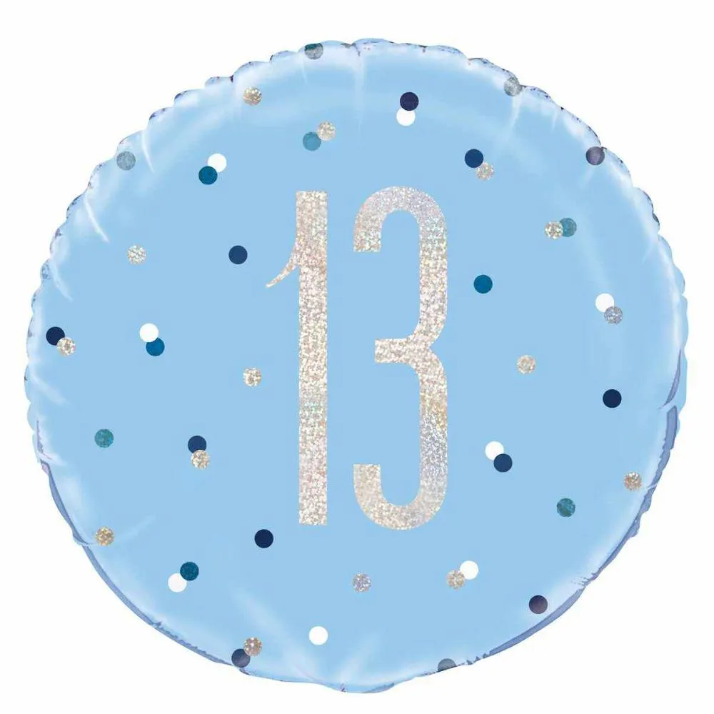 Balloon Foil 45cm Age 13 Prismatic Blue Ea