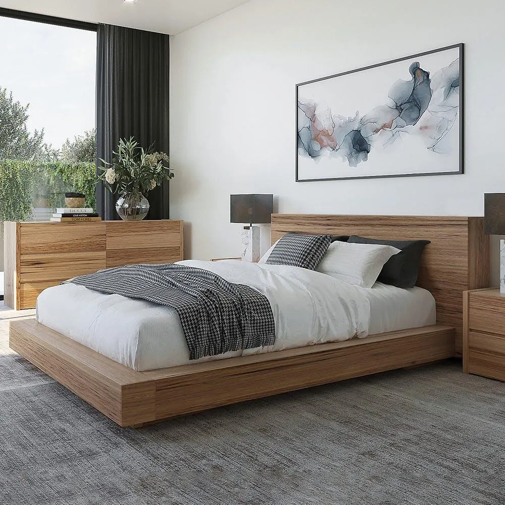 Avalon Bed Frame W/Timber Bedhead, Light Ash