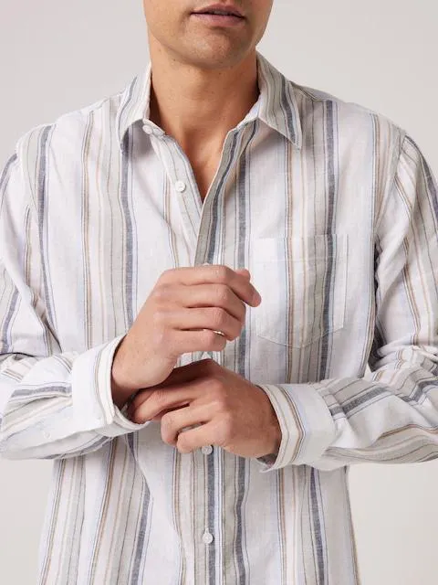 Just Jeans Long Sleeve Linen Blend Stripe Shirt