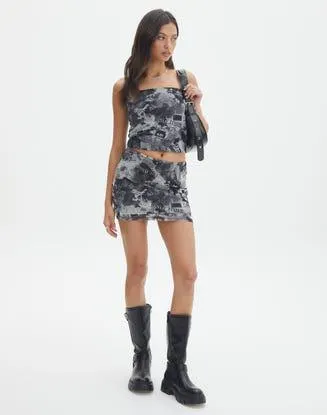 Print Mesh Mini Skirt