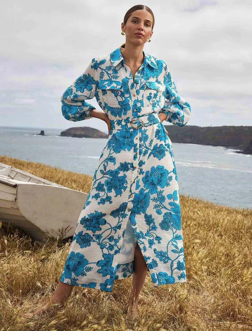 Janie Printed Midi Shirt Dress