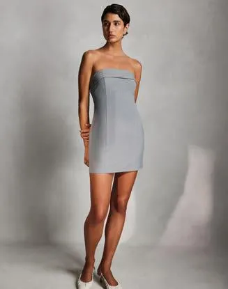 Pinstripe Strapless Tailored Mini Dress