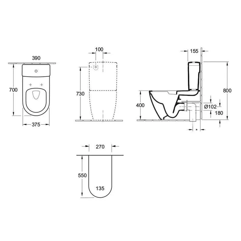 Villeroy & Boch 5691R101S4DB Architectura Back to Wall Toilet Suite - Back Entry / S Trap